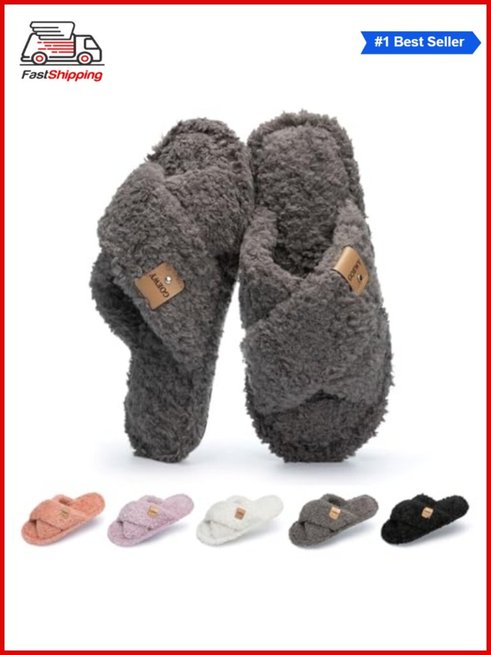 ✨ GOEWY Fuzzy Open Toe Slippers for Women Cozy Memory Foam House Shoes Indoor